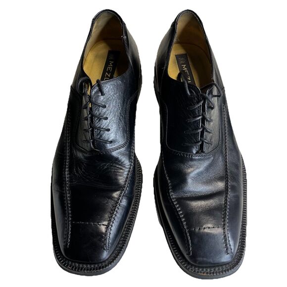 Mezlan Livonia Black Leather Oxford Men’s 10.5 Made in Spain Bicycle Toe Dress - Picture 2 of 8